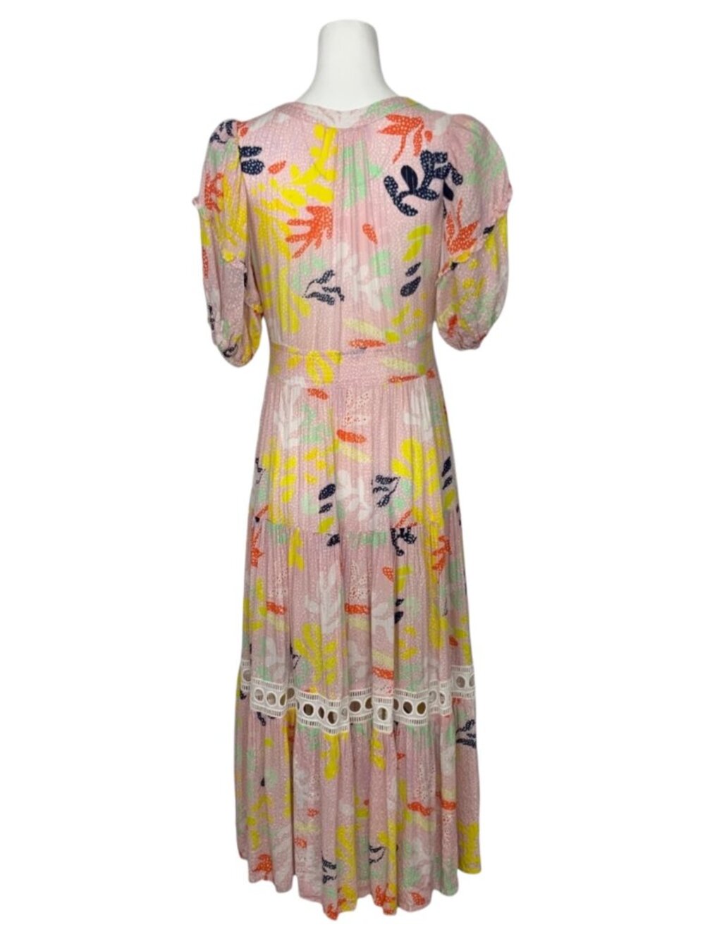 Lem Lem Reef Flutter Sleeve Maxi Dress M Pink Tiered Side Slits Summer - Picture 8 of 16